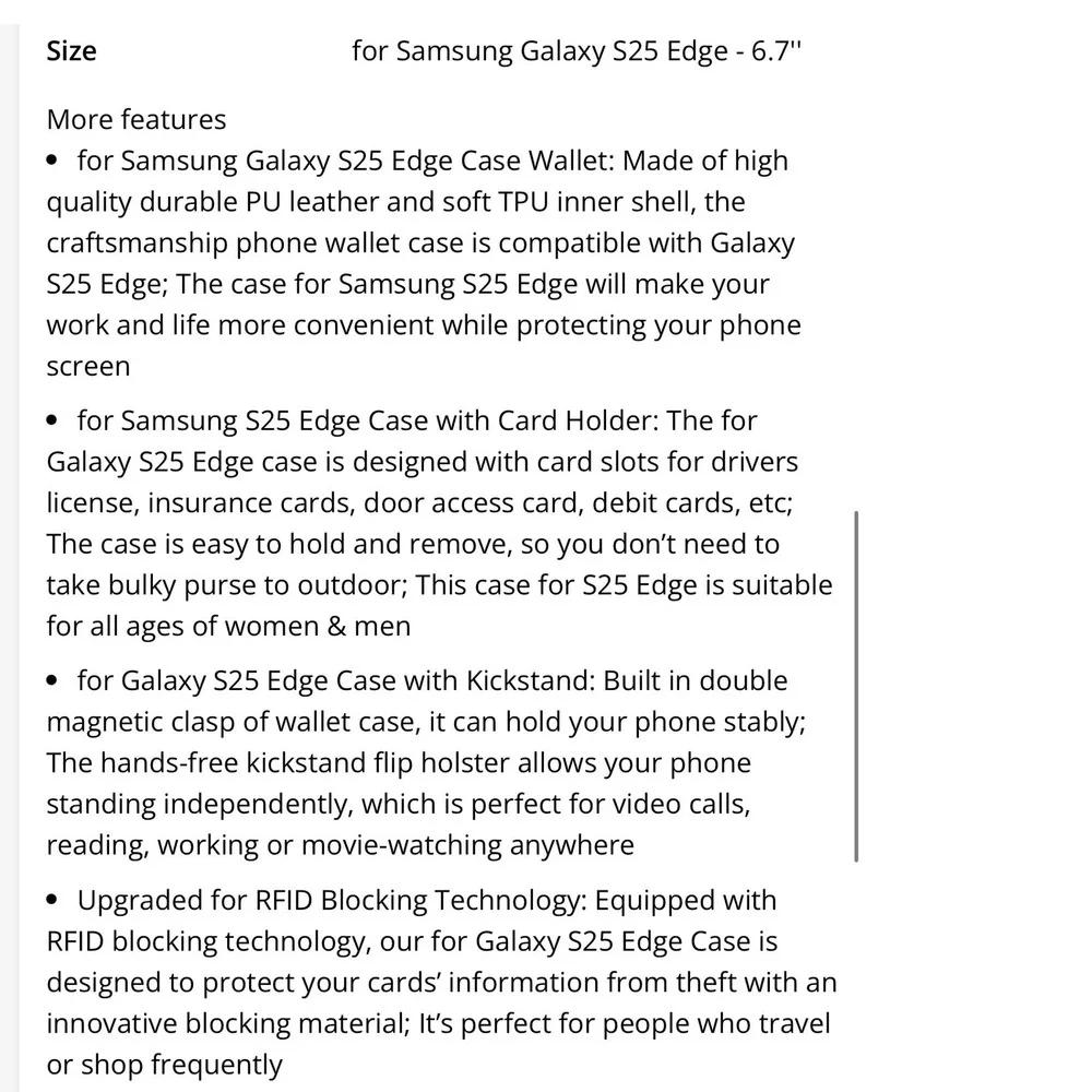 Vinich Samsung Galaxy S25 Edge Wallet‎ Case Card Holder Kickstand Black